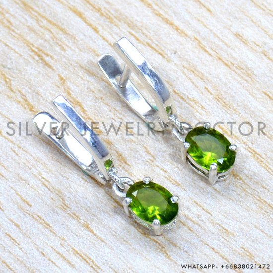 Peridot 925 Sterling Silver Stud Earrings (SJWES-486)