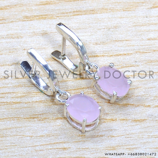 Rose Quartz 925 Sterling Silver Stud Earrings (SJWES-488)