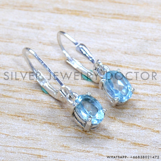 Blue Topaz 925 Sterling Silver Stud Earrings (SJWES-489)