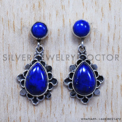 Lapis Lazuli 925 Sterling Silver Stud Earrings (SJWES-49)