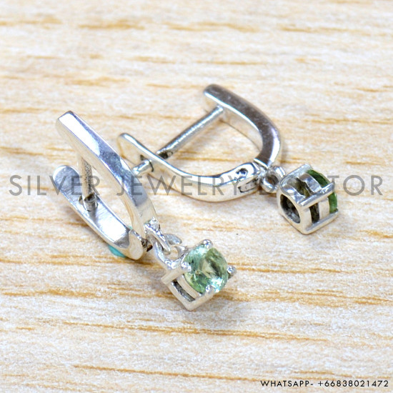 Green Amethyst 925 Sterling Silver Stud Earrings (SJWES-490)