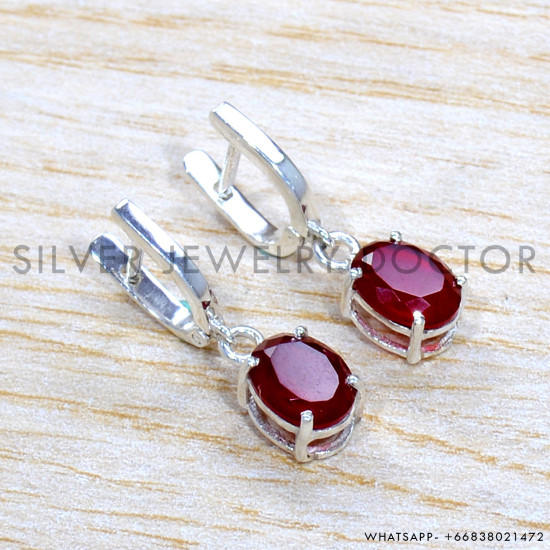 Ruby 925 Sterling Silver Stud Earrings (SJWES-492)