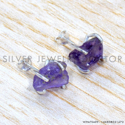 Rough Amethyst 925 Sterling Silver Earrings (SJWES-493) Rough Amethyst 925 Sterling Silver Earrings (SJWES-493)