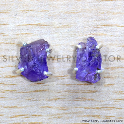 Rough Amethyst 925 Sterling Silver Earrings (SJWES-493)