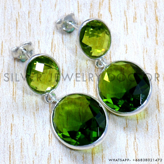 Peridot 925 Sterling Silver Stud Earrings (SJWES-495)