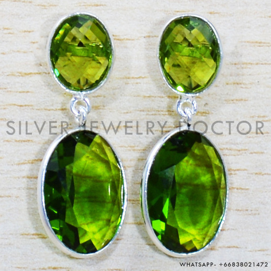 Peridot 925 Sterling Silver Stud Earrings (SJWES-495)