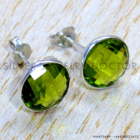 Peridot 925 Sterling Silver Stud Earrings (SJWES-497)