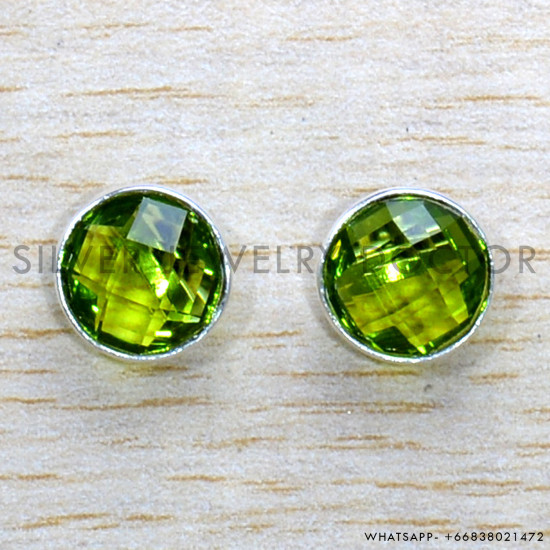 Peridot 925 Sterling Silver Stud Earrings (SJWES-497)