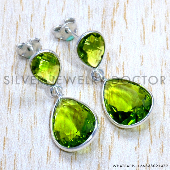 Peridot 925 Sterling Silver Stud Earrings (SJWES-498)