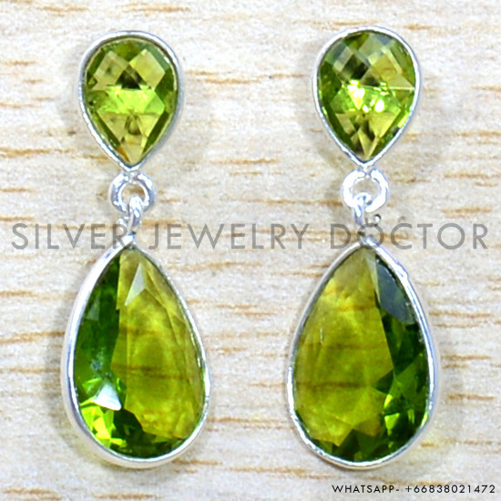 Peridot 925 Sterling Silver Stud Earrings (SJWES-498)