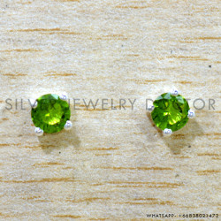 Peridot 925 Sterling Silver Stud Earrings (SJWES-499)