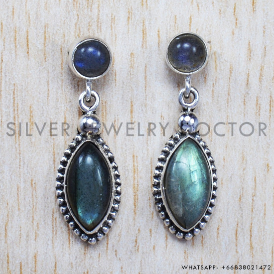 Labradorite 925 Sterling Silver Stud Earrings (SJWES-50) Labradorite 925 Sterling Silver Stud Earrings (SJWES-50)