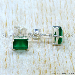 Green Onyx 925 Sterling Silver Stud Earrings (SJWES-500) Green Onyx 925 Sterling Silver Stud Earrings (SJWES-500)