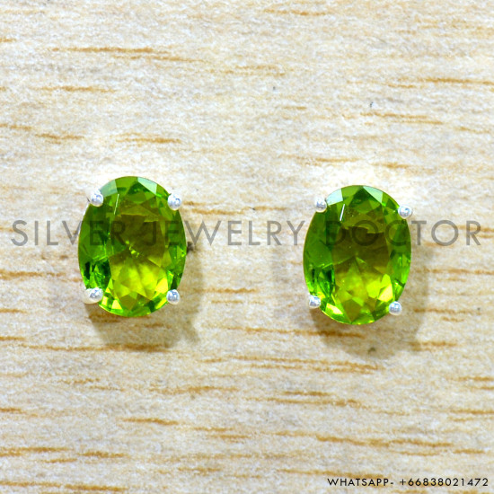 Peridot 925 Sterling Silver Stud Earrings (SJWES-501)