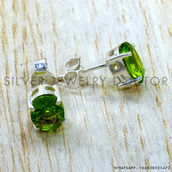 Peridot 925 Sterling Silver Stud Earrings (SJWES-503)