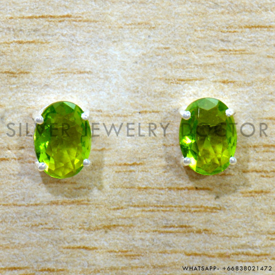 Peridot 925 Sterling Silver Stud Earrings (SJWES-503)
