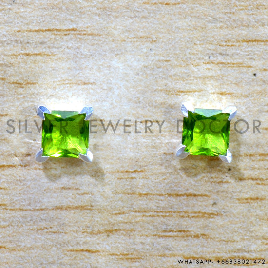 Peridot 925 Sterling Silver Stud Earrings (SJWES-504)