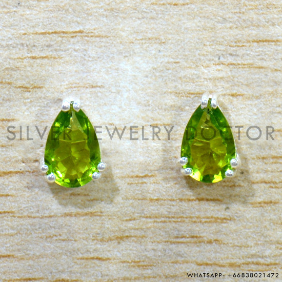 Peridot 925 Sterling Silver Stud Earrings (SJWES-505)