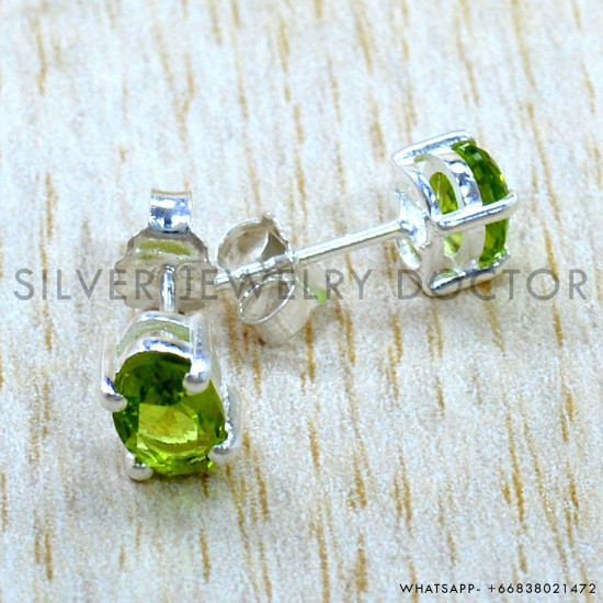 Peridot 925 Sterling Silver Stud Earrings (SJWES-506)