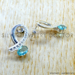 Blue Topaz 925 Sterling Silver Stud Earrings (SJWES-508) Blue Topaz 925 Sterling Silver Stud Earrings (SJWES-508)