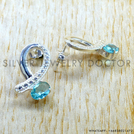 Blue Topaz 925 Sterling Silver Stud Earrings (SJWES-508)