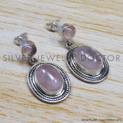 Rose Quartz 925 Sterling Silver Stud Earrings (SJWES-51) Rose Quartz 925 Sterling Silver Stud Earrings (SJWES-51)