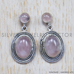 Rose Quartz 925 Sterling Silver Stud Earrings (SJWES-51)