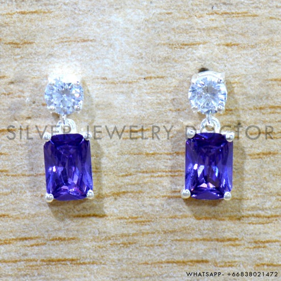 Amethyst And Crystal 925 Sterling Silver Stud Earrings (SJWES-510)