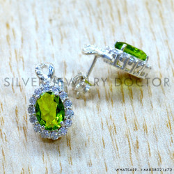 Peridot And Crystal 925 Sterling Silver Stud Earrings (SJWES-511) Peridot And Crystal 925 Sterling Silver Stud Earrings (SJWES-511)
