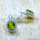 Peridot And Crystal 925 Sterling Silver Stud Earrings (SJWES-511)