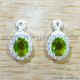 Peridot And Crystal 925 Sterling Silver Stud Earrings (SJWES-511)