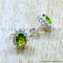 Peridot And Crystal 925 Sterling Silver Stud Earrings (SJWES-512) Peridot And Crystal 925 Sterling Silver Stud Earrings (SJWES-512)
