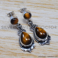 Tiger Eye 925 Sterling Silver Stud Earrings (SJWES-52)