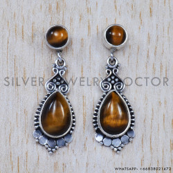 Tiger Eye 925 Sterling Silver Stud Earrings (SJWES-52)