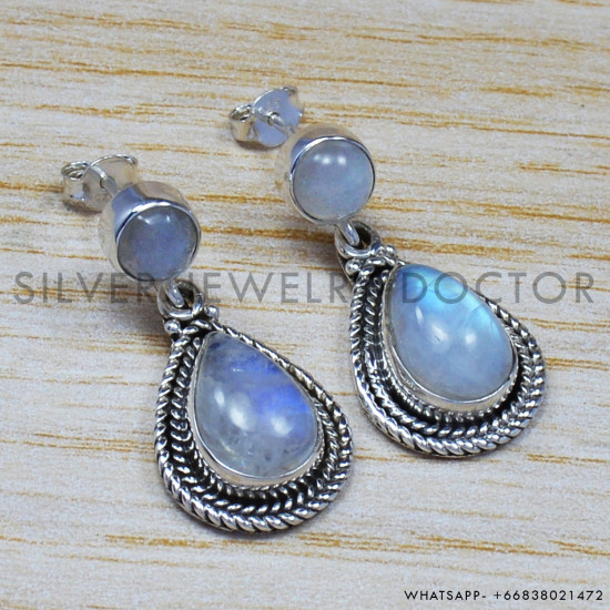 Rainbow Moonstone 925 Sterling Silver Stud Earrings (SJWES-54) Rainbow Moonstone 925 Sterling Silver Stud Earrings (SJWES-54)
