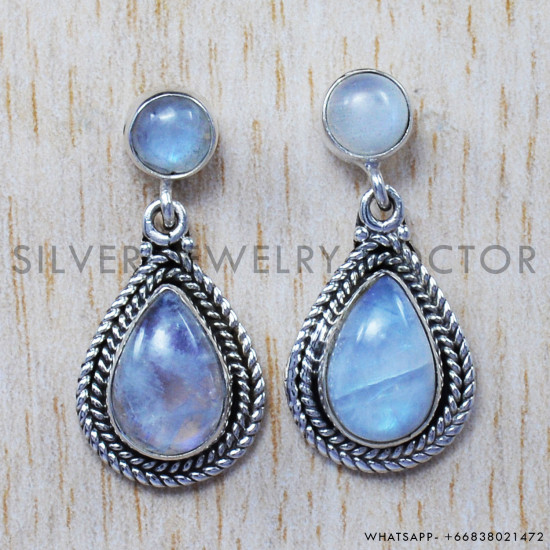 Rainbow Moonstone 925 Sterling Silver Stud Earrings (SJWES-54) Rainbow Moonstone 925 Sterling Silver Stud Earrings (SJWES-54)