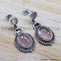 Rose Quartz 925 Sterling Silver Stud Earrings (SJWES-57) Rose Quartz 925 Sterling Silver Stud Earrings (SJWES-57)