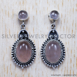 Rose Quartz 925 Sterling Silver Stud Earrings (SJWES-57)