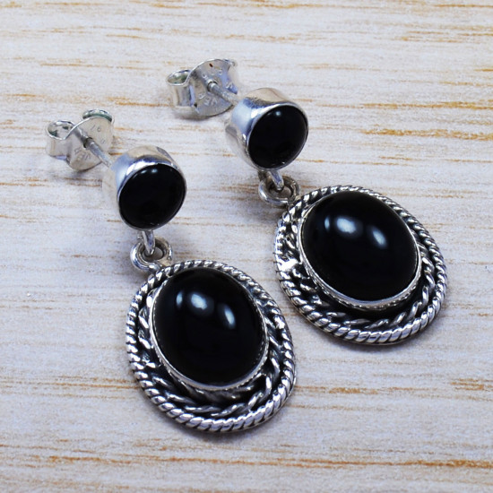 925 Real Sterling Silver Jewelry Black Onyx Gemstone Unique Stud Earrings SJWES-61