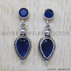 Sapphire 925 Sterling Silver Stud Earrings (SJWES-65)