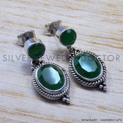 Green Onyx 925 Sterling Silver Stud Earrings (SJWES-66) Green Onyx 925 Sterling Silver Stud Earrings (SJWES-66)