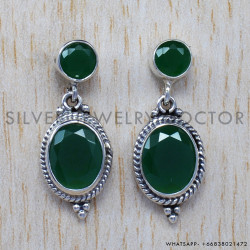 Green Onyx 925 Sterling Silver Stud Earrings (SJWES-66)