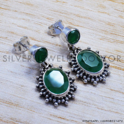Green Onyx 925 Sterling Silver Stud Earrings (SJWES-67) Green Onyx 925 Sterling Silver Stud Earrings (SJWES-67)