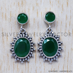 Green Onyx 925 Sterling Silver Stud Earrings (SJWES-67)
