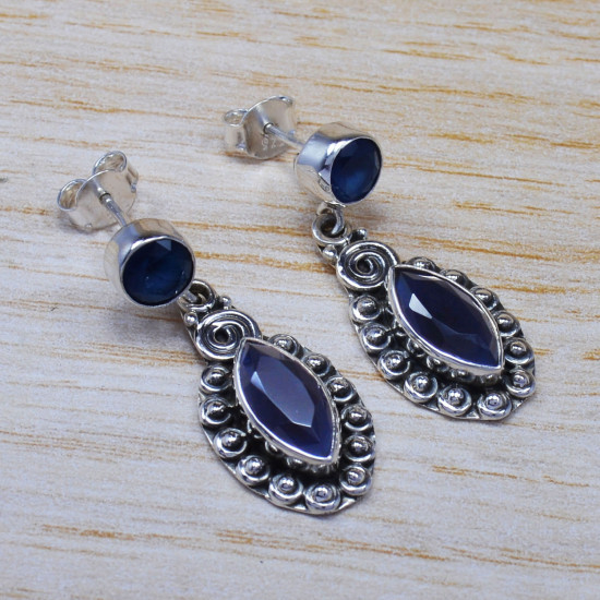 925 Sterling Silver Jewelry Sapphire Gemstone Handmade Stud Earrings SJWES-69