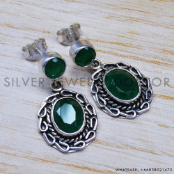 Green Onyx 925 Sterling Silver Stud Earrings (SJWES-70) Green Onyx 925 Sterling Silver Stud Earrings (SJWES-70)
