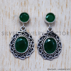 Green Onyx 925 Sterling Silver Stud Earrings (SJWES-70)