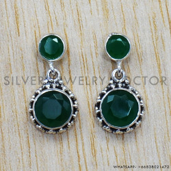 Green Onyx 925 Sterling Silver Stud Earrings (SJWES-72)