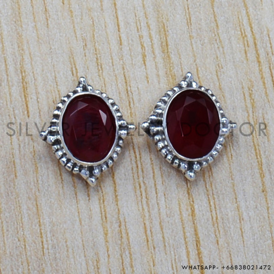 Ruby 925 Sterling Silver Stud Earrings (SJWES-74) Ruby 925 Sterling Silver Stud Earrings (SJWES-74)