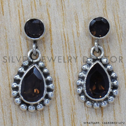 Smoky Quartz 925 Sterling Silver Stud Earrings (SJWES-75)
